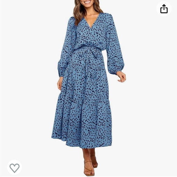 Boho Long-sleeved Maxi Dress- blue leopard print - Picture 2 of 11